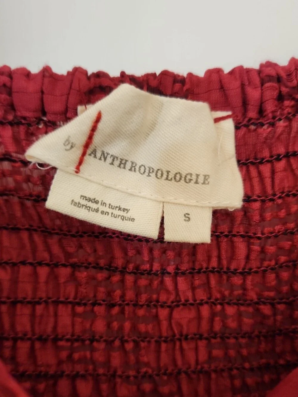 Anthropologie Burgundy Puff-Sleeve Button-Front Blouse